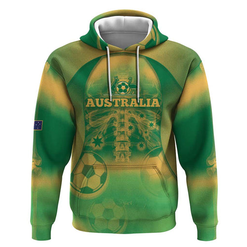 Custom Australia Soccer Zip Hoodie Skeleton Gradient Vintage Spray