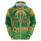 Custom Australia Soccer Zip Hoodie Skeleton Gradient Vintage Spray