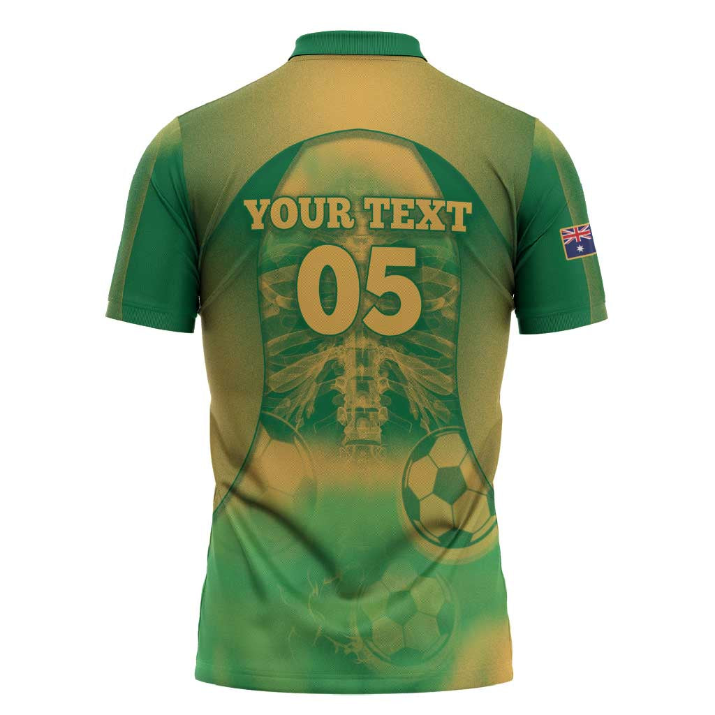 Custom Australia Soccer Zipper Polo Shirt Skeleton Gradient Vintage Spray