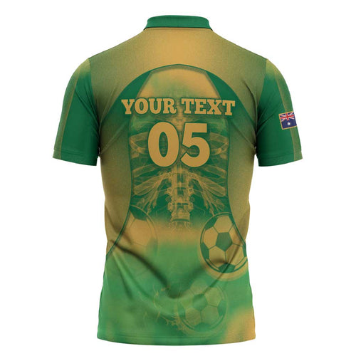 Custom Australia Soccer Zipper Polo Shirt Skeleton Gradient Vintage Spray