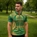 Custom Australia Soccer Zipper Polo Shirt Skeleton Gradient Vintage Spray