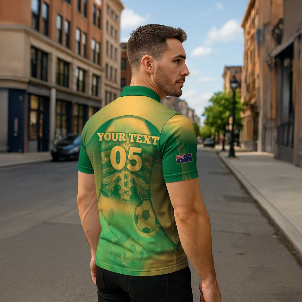 Custom Australia Soccer Zipper Polo Shirt Skeleton Gradient Vintage Spray