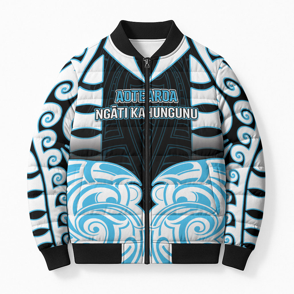 Custom Aotearoa Ngati Kahungunu Bomber Puffer Jacket New Zealand Traditional Maori Pattern