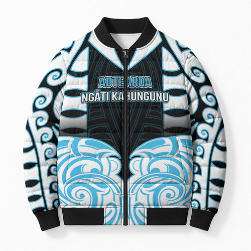 Custom Aotearoa Ngati Kahungunu Bomber Puffer Jacket New Zealand Traditional Maori Pattern