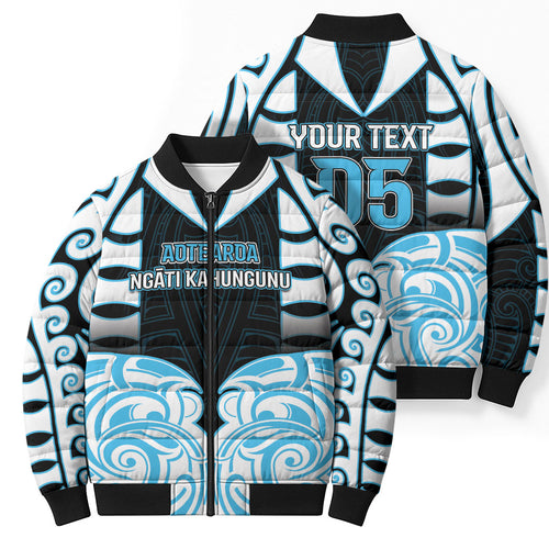 Custom Aotearoa Ngati Kahungunu Bomber Puffer Jacket New Zealand Traditional Maori Pattern