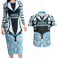 Custom Aotearoa Ngati Kahungunu Couples Matching Long Sleeve Bodycon Dress and Hawaiian Shirt New Zealand Traditional Maori Pattern