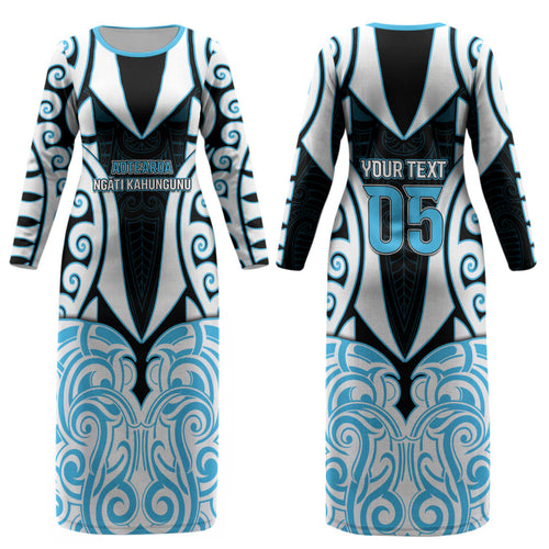 Custom Aotearoa Ngati Kahungunu Couples Matching Long Sleeve Bodycon Dress and Hawaiian Shirt New Zealand Traditional Maori Pattern