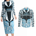 Custom Aotearoa Ngati Kahungunu Couples Matching Long Sleeve Bodycon Dress and Long Sleeve Button Shirt New Zealand Traditional Maori Pattern