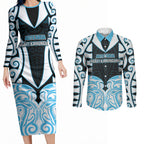 Custom Aotearoa Ngati Kahungunu Couples Matching Long Sleeve Bodycon Dress and Long Sleeve Button Shirt New Zealand Traditional Maori Pattern