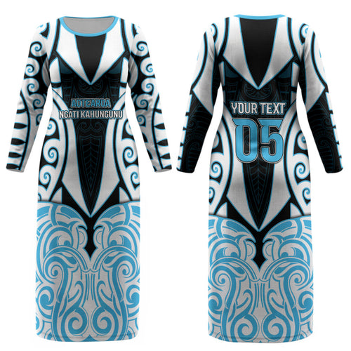 Custom Aotearoa Ngati Kahungunu Couples Matching Long Sleeve Bodycon Dress and Long Sleeve Button Shirt New Zealand Traditional Maori Pattern