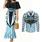 Custom Aotearoa Ngati Kahungunu Couples Matching Mermaid Dress and Long Sleeve Button Shirt New Zealand Traditional Maori Pattern