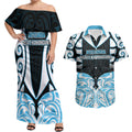 Custom Aotearoa Ngati Kahungunu Couples Matching Off Shoulder Maxi Dress and Hawaiian Shirt New Zealand Traditional Maori Pattern