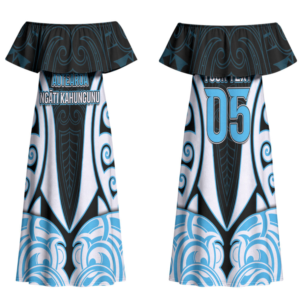 Custom Aotearoa Ngati Kahungunu Couples Matching Off Shoulder Maxi Dress and Long Sleeve Button Shirt New Zealand Traditional Maori Pattern