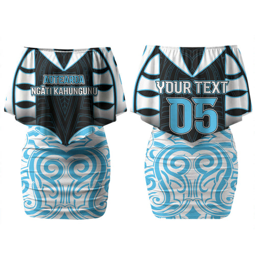 Custom Aotearoa Ngati Kahungunu Couples Matching Off Shoulder Short Dress and Hawaiian Shirt New Zealand Traditional Maori Pattern