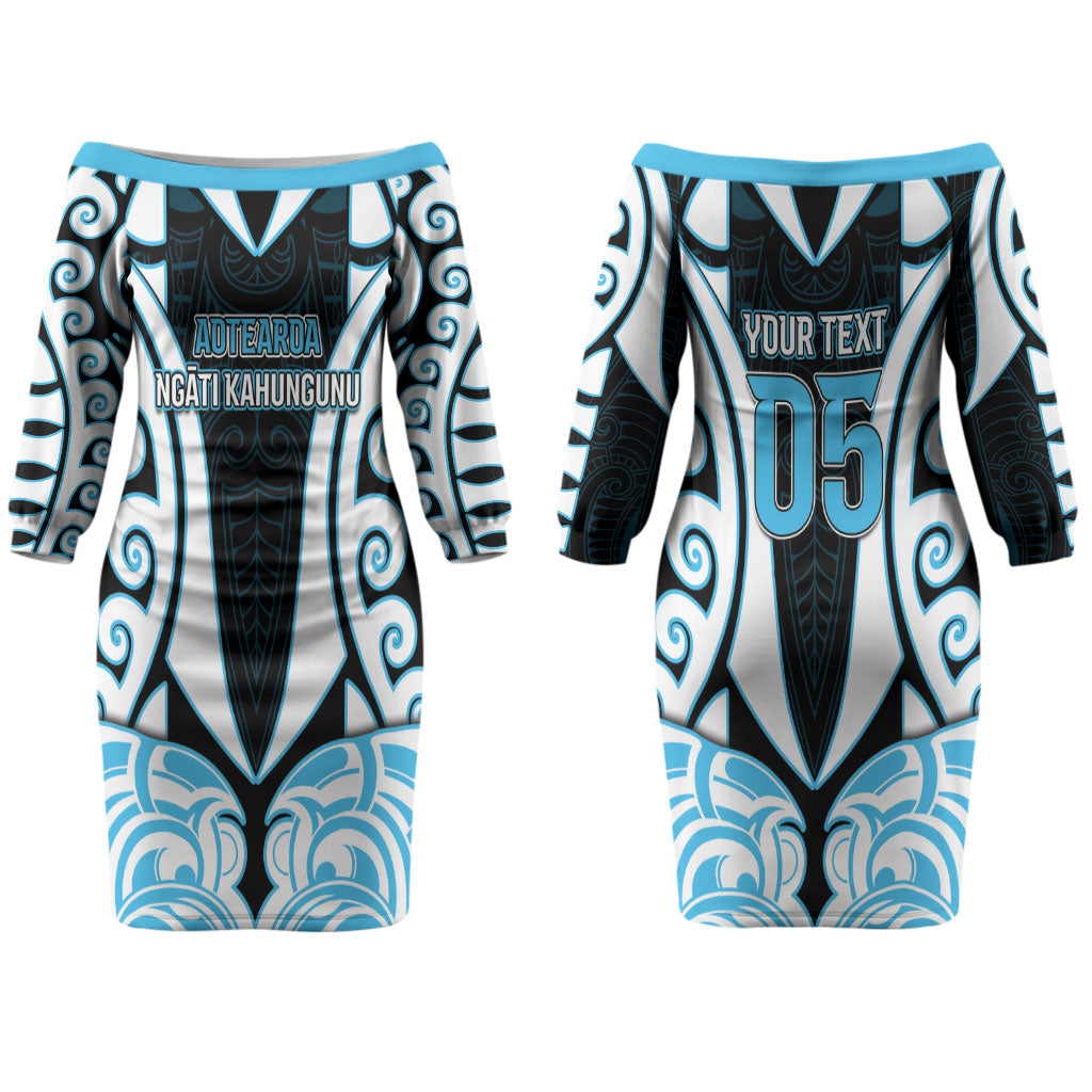 Custom Aotearoa Ngati Kahungunu Couples Matching Off The Shoulder Long Sleeve Dress and Hawaiian Shirt New Zealand Traditional Maori Pattern