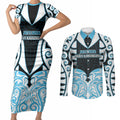 Custom Aotearoa Ngati Kahungunu Couples Matching Short Sleeve Bodycon Dress and Long Sleeve Button Shirt New Zealand Traditional Maori Pattern
