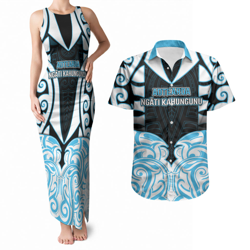 Custom Aotearoa Ngati Kahungunu Couples Matching Tank Maxi Dress and Hawaiian Shirt New Zealand Traditional Maori Pattern