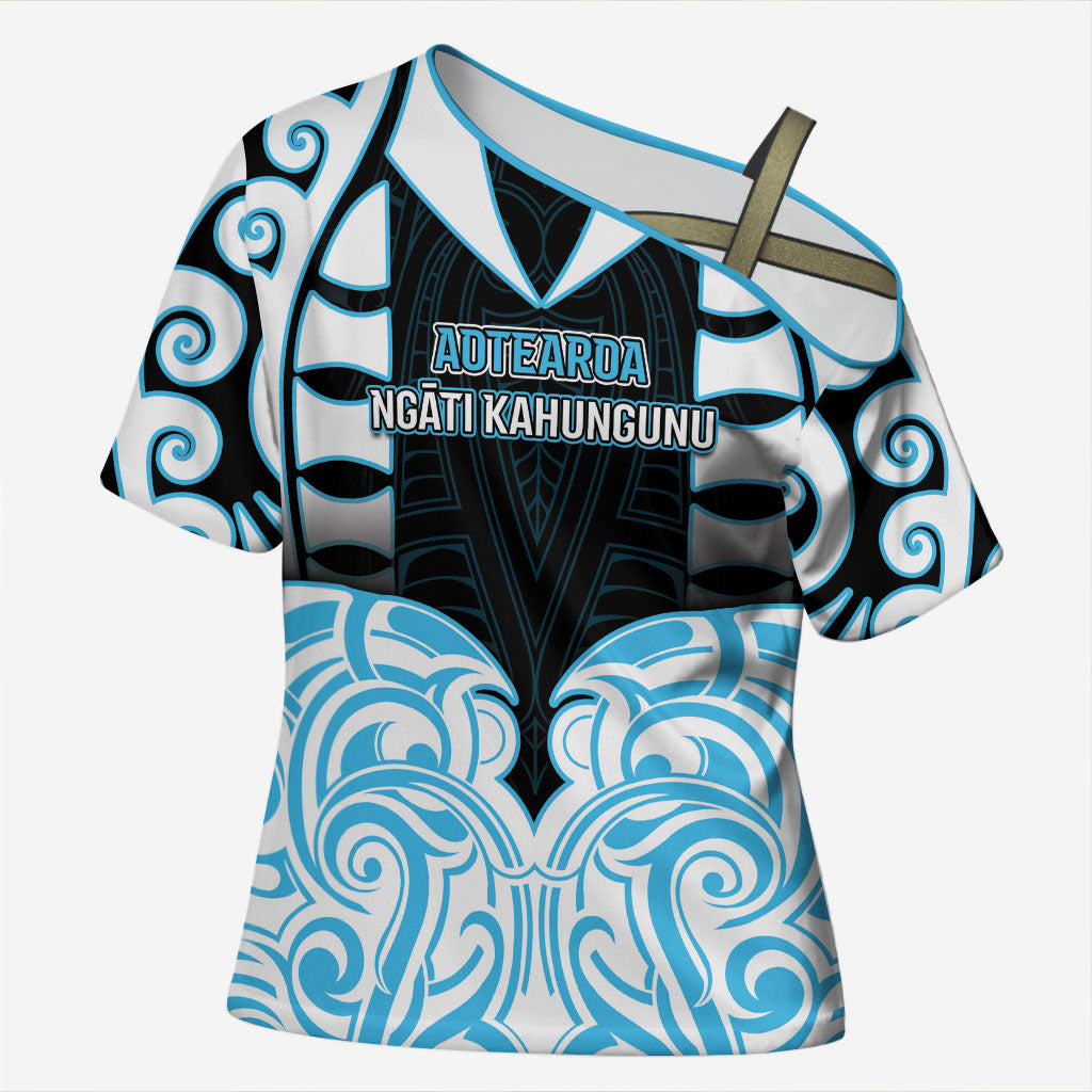 Custom Aotearoa Ngati Kahungunu Cross Shoulder Shirt New Zealand Traditional Maori Pattern