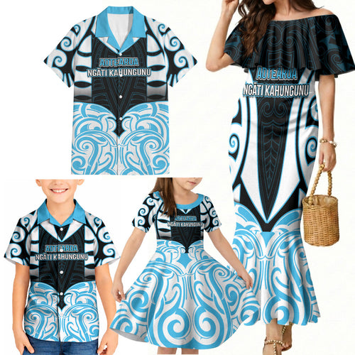 Custom Aotearoa Ngati Kahungunu Family Matching Mermaid Dress and Hawaiian Shirt New Zealand Traditional Maori Pattern