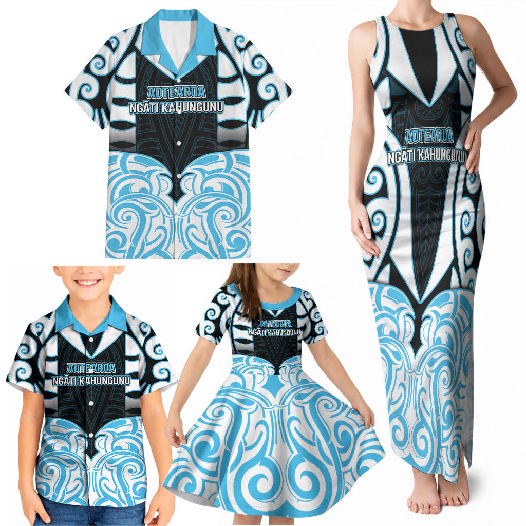 Custom Aotearoa Ngati Kahungunu Family Matching Tank Maxi Dress and Hawaiian Shirt New Zealand Traditional Maori Pattern