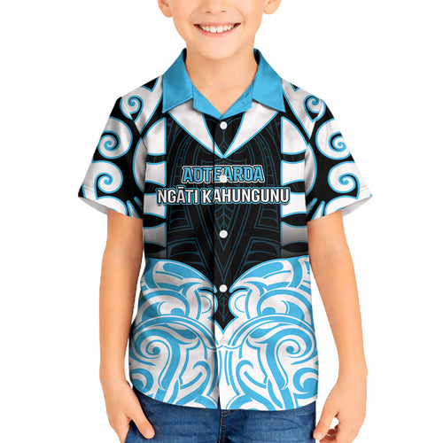 Custom Aotearoa Ngati Kahungunu Kid Hawaiian Shirt New Zealand Traditional Maori Pattern