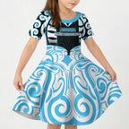 Custom Aotearoa Ngati Kahungunu Kid Short Sleeve Dress New Zealand Traditional Maori Pattern