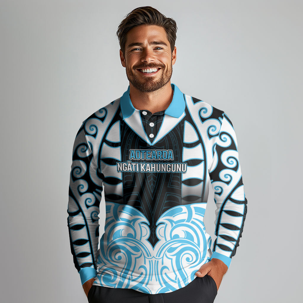 Custom Aotearoa Ngati Kahungunu Long Sleeve Polo Shirt New Zealand Traditional Maori Pattern