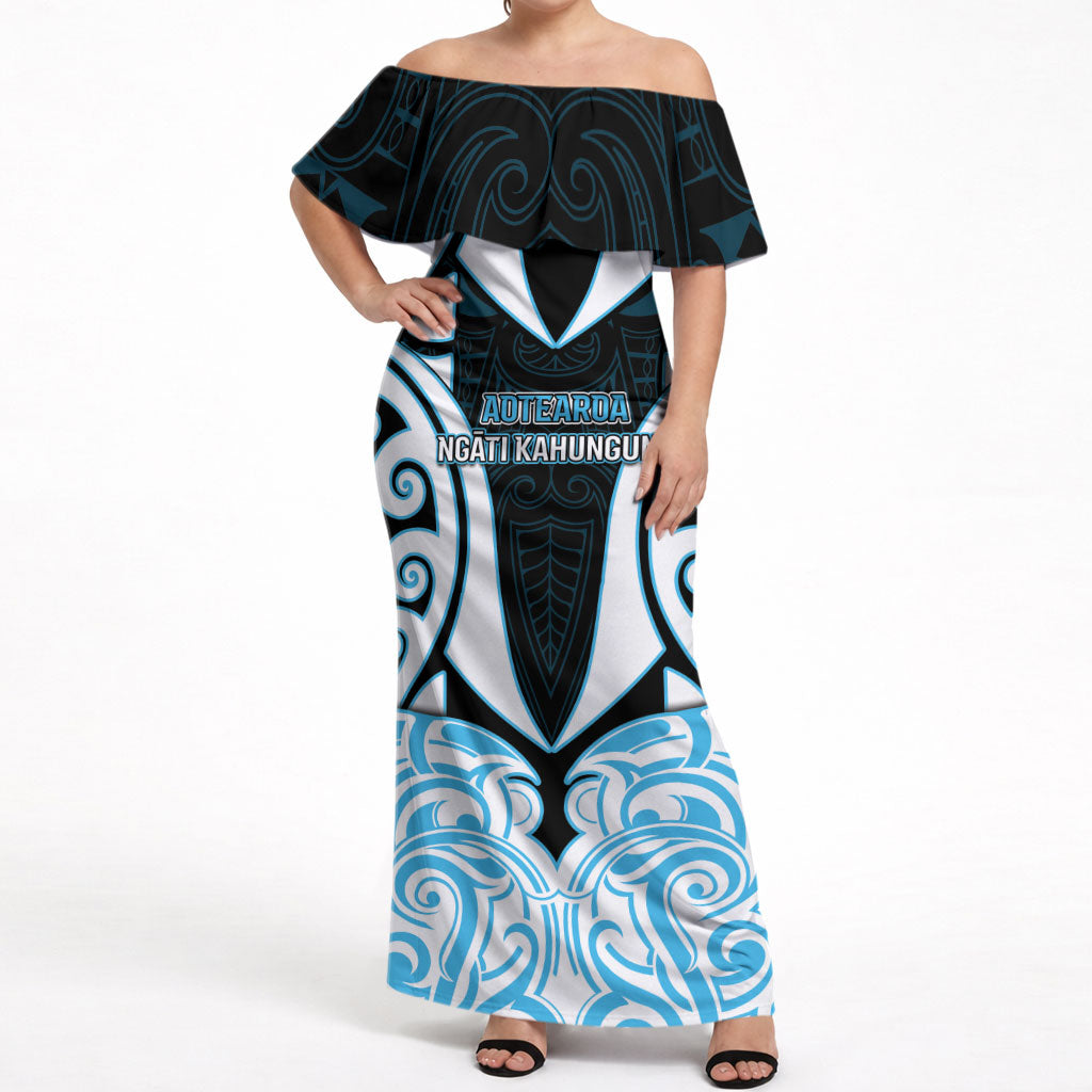 Custom Aotearoa Ngati Kahungunu Off Shoulder Maxi Dress New Zealand Traditional Maori Pattern