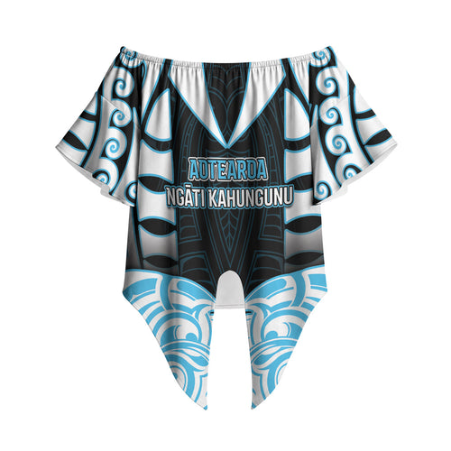 Custom Aotearoa Ngati Kahungunu Off Shoulder Wrap Waist Top New Zealand Traditional Maori Pattern