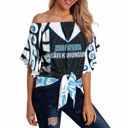 Custom Aotearoa Ngati Kahungunu Off Shoulder Wrap Waist Top New Zealand Traditional Maori Pattern
