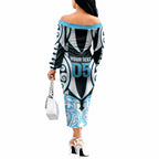 Custom Aotearoa Ngati Kahungunu Off The Shoulder Long Sleeve Dress New Zealand Traditional Maori Pattern