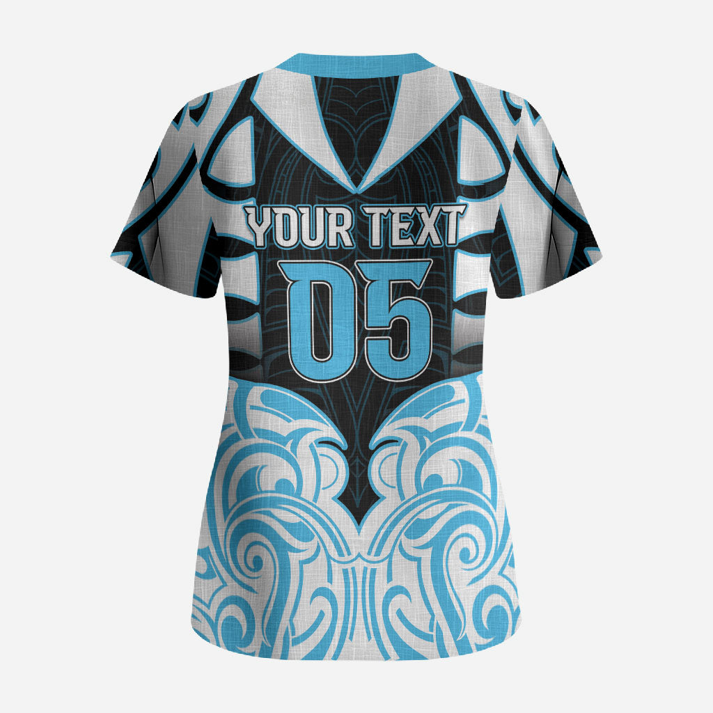 Custom Aotearoa Ngati Kahungunu Scrub Top New Zealand Traditional Maori Pattern