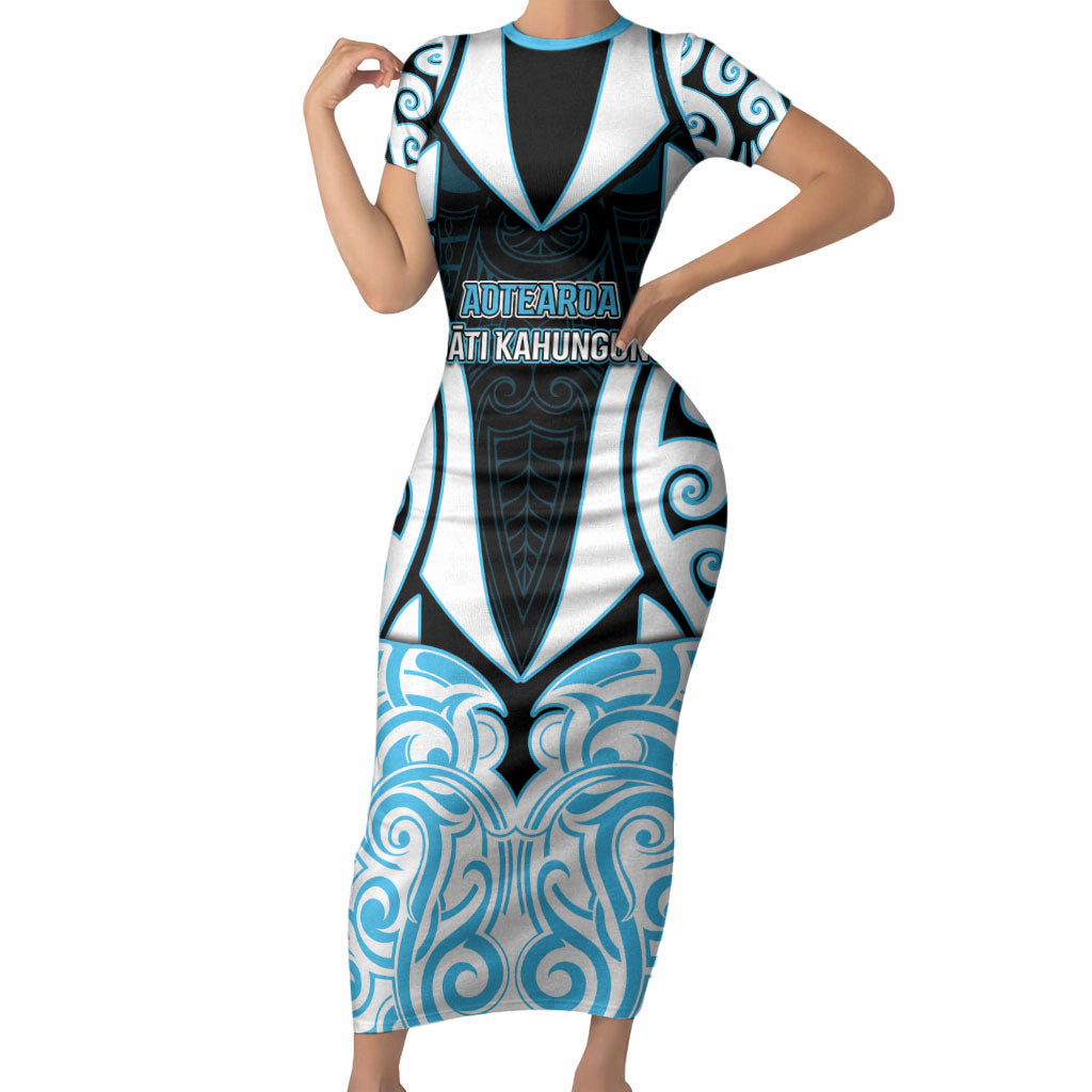 Custom Aotearoa Ngati Kahungunu Short Sleeve Bodycon Dress New Zealand Traditional Maori Pattern