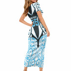 Custom Aotearoa Ngati Kahungunu Short Sleeve Bodycon Dress New Zealand Traditional Maori Pattern