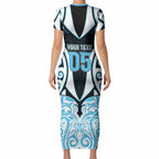 Custom Aotearoa Ngati Kahungunu Short Sleeve Bodycon Dress New Zealand Traditional Maori Pattern
