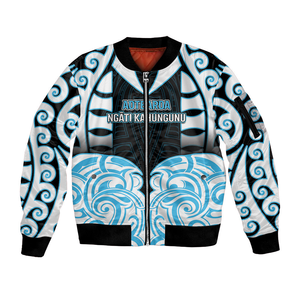 Custom Aotearoa Ngati Kahungunu Sleeve Zip Bomber Jacket New Zealand Traditional Maori Pattern
