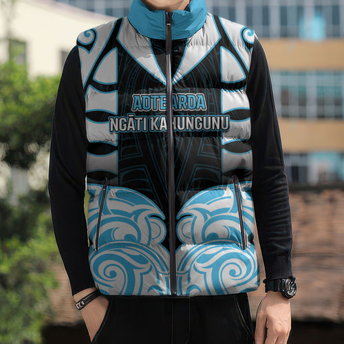Custom Aotearoa Ngati Kahungunu Sleeveless Puffer Jacket New Zealand Traditional Maori Pattern
