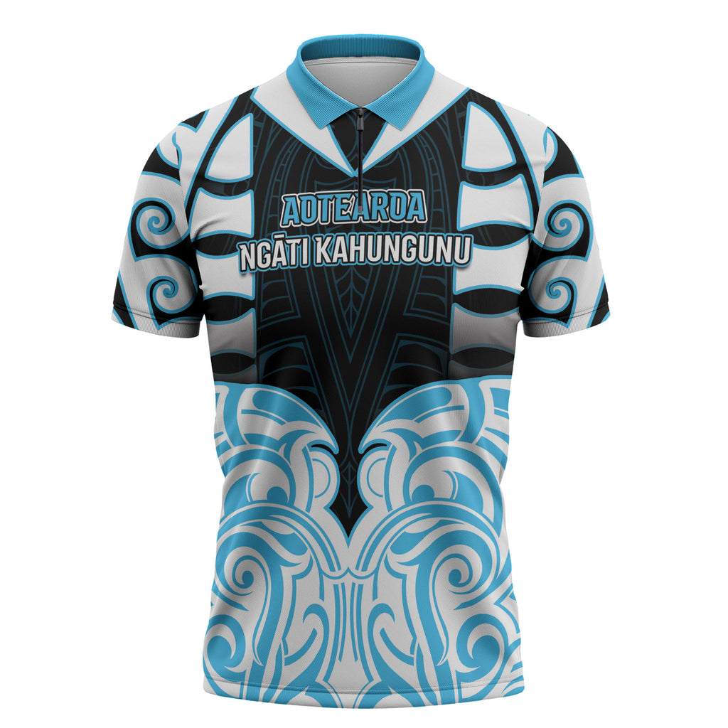 Custom Aotearoa Ngati Kahungunu Zipper Polo Shirt New Zealand Traditional Maori Pattern