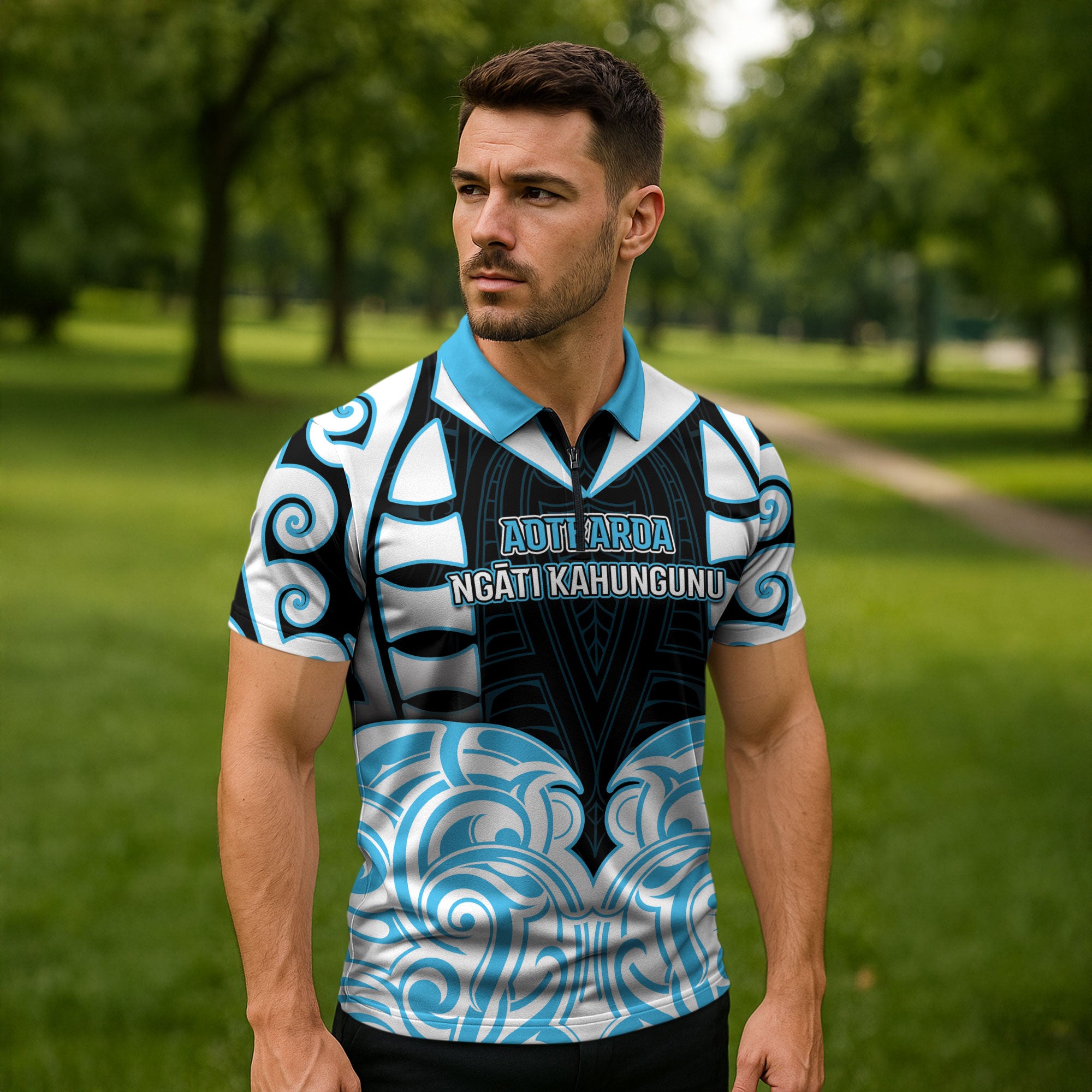 Custom Aotearoa Ngati Kahungunu Zipper Polo Shirt New Zealand Traditional Maori Pattern