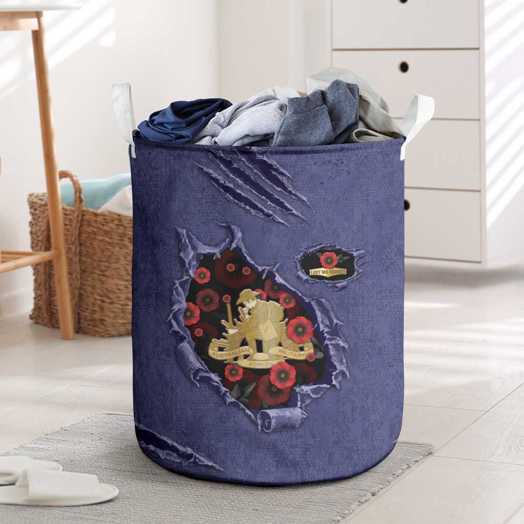ANZAC Day Laundry Basket Poppy Flowers Ripped Fabric Effect