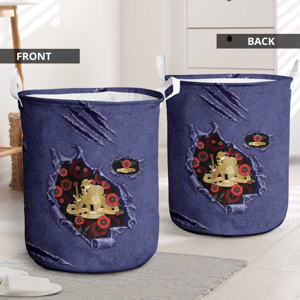 ANZAC Day Laundry Basket Poppy Flowers Ripped Fabric Effect