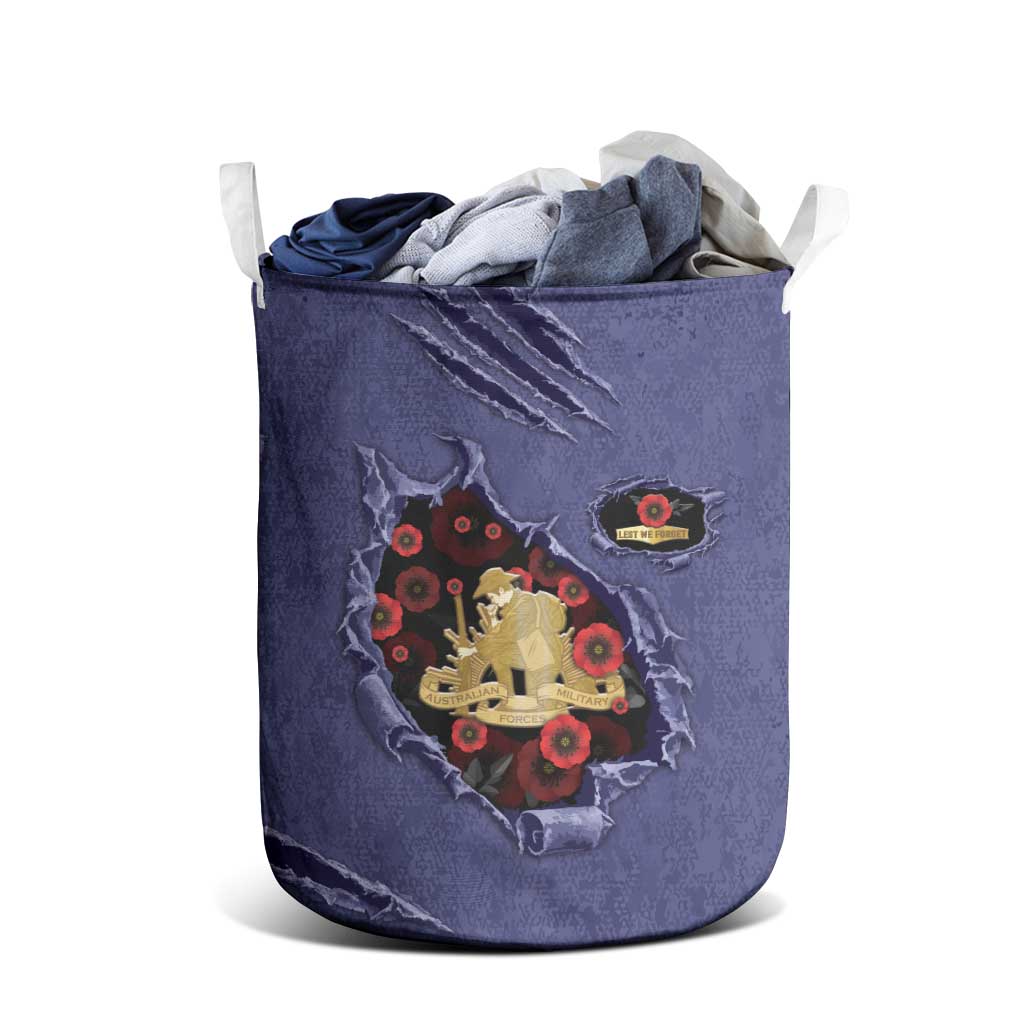 ANZAC Day Laundry Basket Poppy Flowers Ripped Fabric Effect