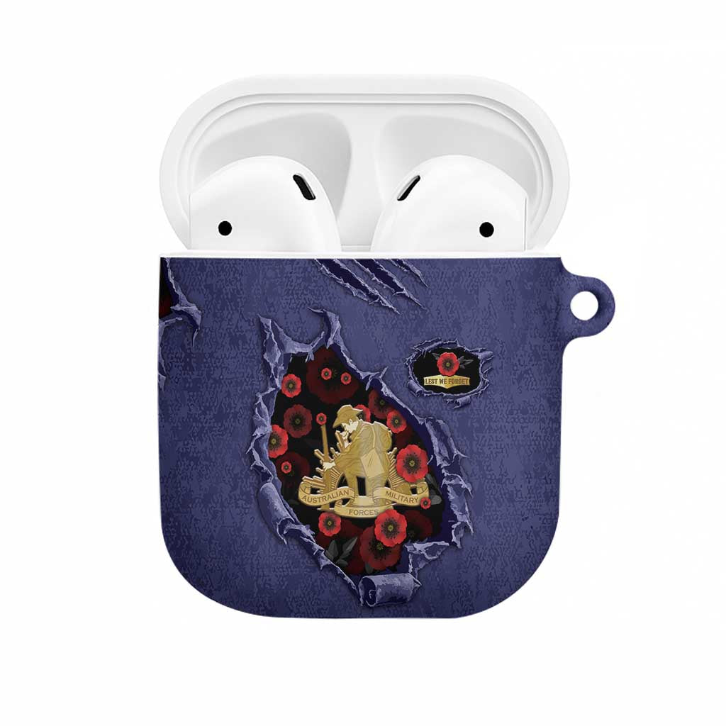 ANZAC Day AirPods Case Poppy Flowers Ripped Fabric Effect