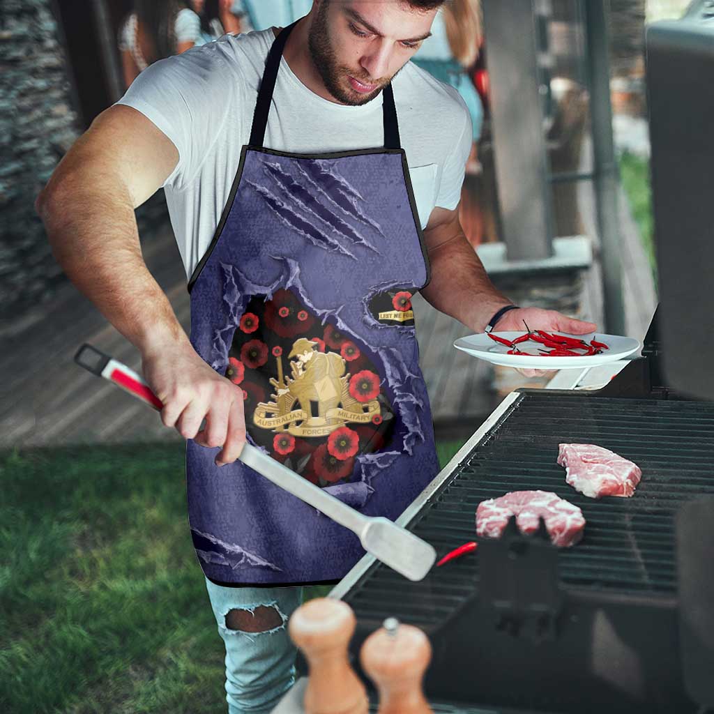 ANZAC Day Apron Poppy Flowers Ripped Fabric Effect
