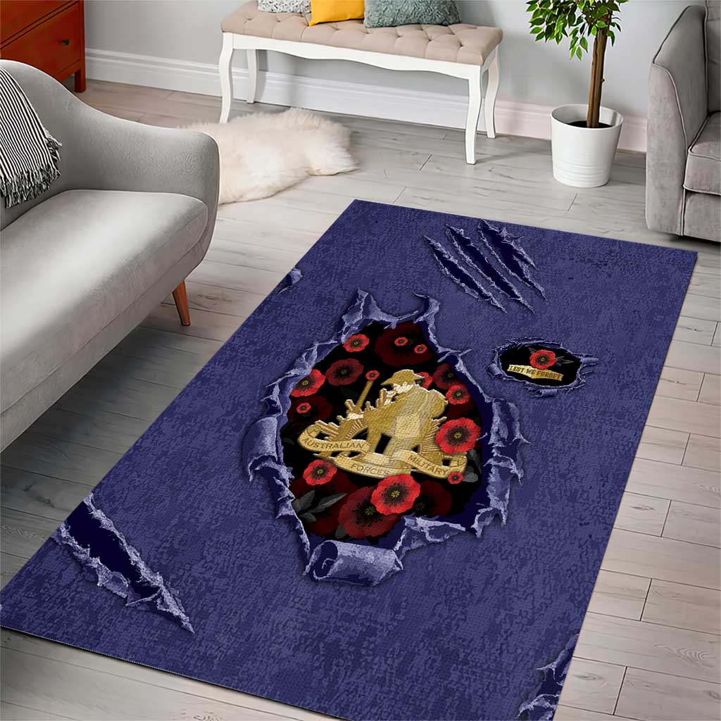 ANZAC Day Area Rug Poppy Flowers Ripped Fabric Effect