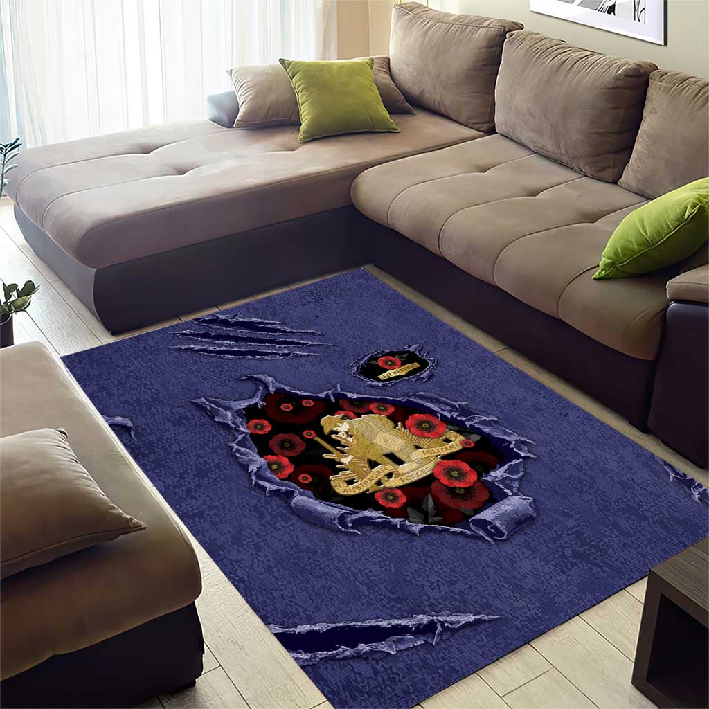 ANZAC Day Area Rug Poppy Flowers Ripped Fabric Effect