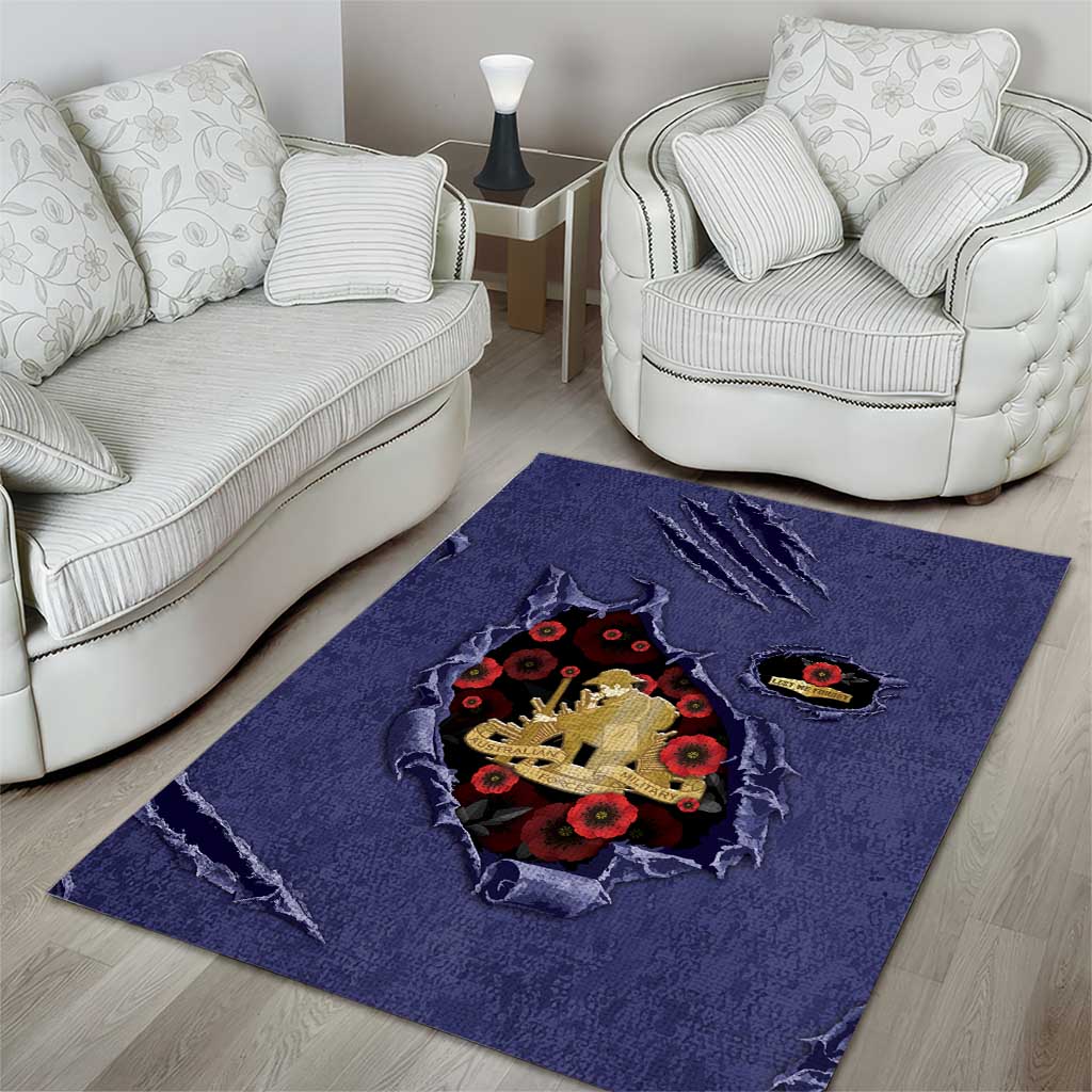 ANZAC Day Area Rug Poppy Flowers Ripped Fabric Effect