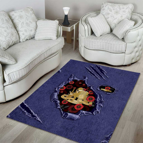ANZAC Day Area Rug Poppy Flowers Ripped Fabric Effect