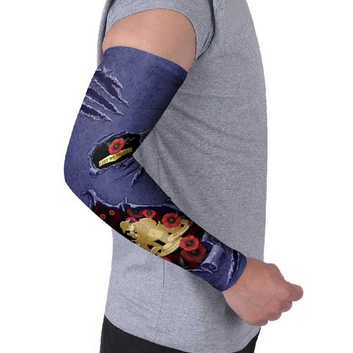 Personalised ANZAC Day Arm Sleeves Poppy Flowers Ripped Fabric Effect