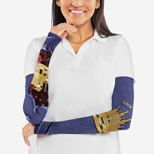 Personalised ANZAC Day Arm Sleeves Poppy Flowers Ripped Fabric Effect